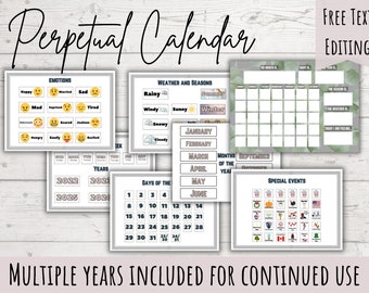 Perpetual Calendar Printable | Homeschool Weather, Emotions Chart (Digital Download)