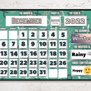 Calendrier perpétuel | Calendrier de la routine du matin | Calendrier mural | Programme préscolaire Homeschool pour les tout-petits | Graphiques de la météo et des émotions