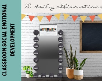 Affirmation Station | Class Mirror Display | Rustic Chalkboard Classroom | Positive Affirmation | Affirmation Display | Editable Class Decor