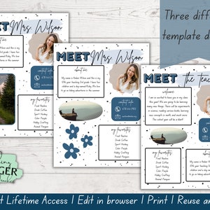 Meet the Teacher Modern Blue | Teacher Bio | Back to School Flyer | Meet the Teacher Template | Instant Download | Back to School