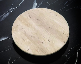 Round Travertine Wabi Sabi Wall Lamp - Natural Stone Disc Sconce for Modern Hallway or Bedroom