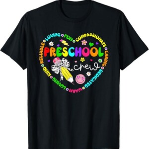 Preschool Crew Shirt for Teachers, Back to School Rainbow Heart Tee, Cute School Staff Shirt, Teacher Team Gift, Teacher Appreciation Shirt