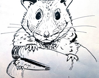 Hamster pen sketch (7.5 X 8.5 inch)