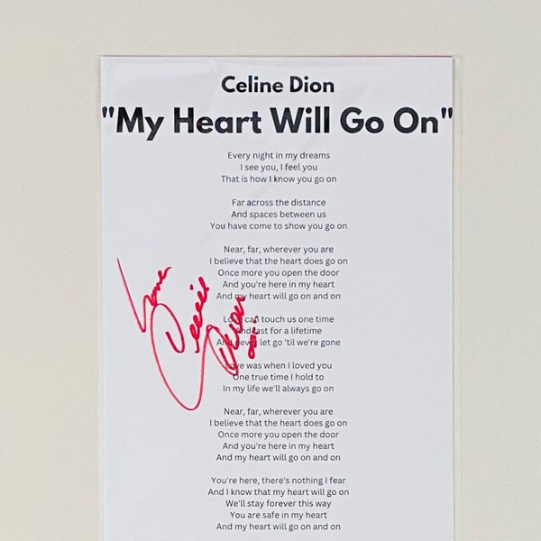 Celine Dion "My Heart Will Go On" Signed A4 Lyric Sheet