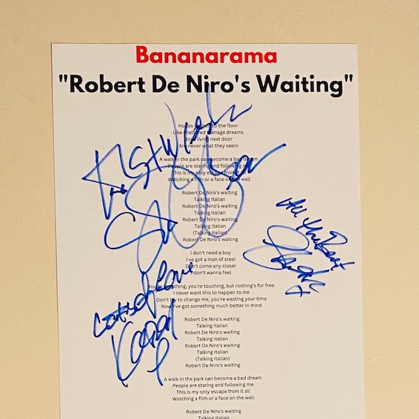 Bananarama "Robert De Niro's Waiting" Signed A4 Lyric Sheet