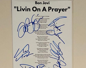 Bon Jovi Signed "Livin On A Prayer" A 4 Lyric Sheet