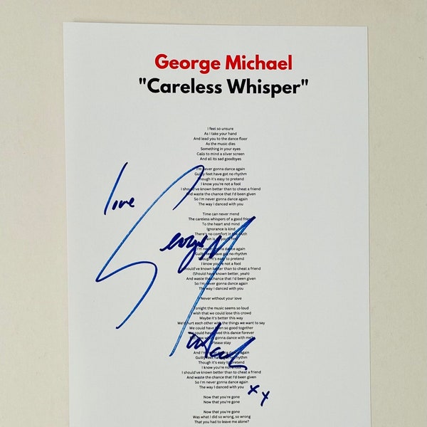 George Michael "Careless Whisper" Signed A4 Lyric Sheet