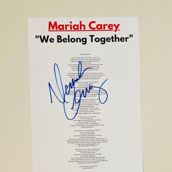 Mariah Carey "We Belong Together" Signed A4 Lyric Sheet