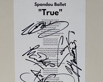 Spandau Ballet "True" Signed A4 Lyric Sheet