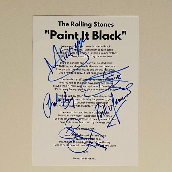 The Rolling Stones "Paint It Black" Signed A4 Lyric Sheet