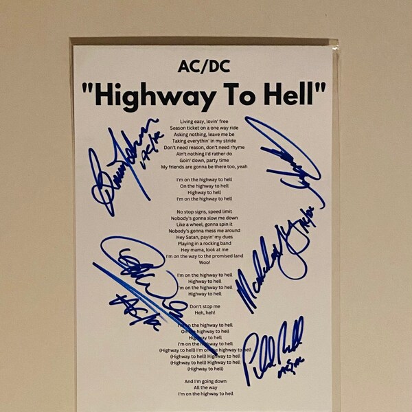 AC/DC Signed "Highway To Hell" Lyric Sheet