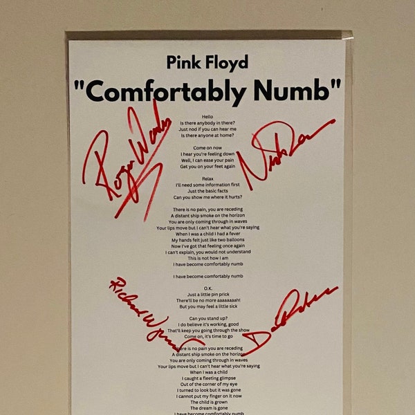 Pink Floyd ""Comfort Numb"" signiertes Lyrisches Notenblatt
