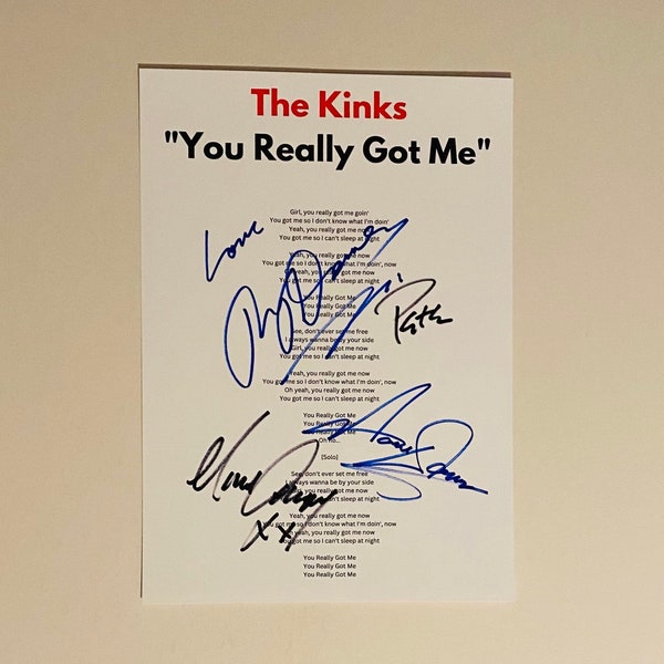 The Kinks "You Really Got Me" Signed A4 Lyric Sheet