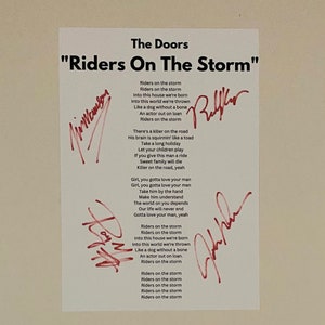 The Doors "Riders On The Storm" Signed A4 Lyric Sheet