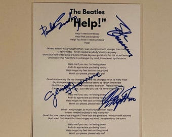 The Beatles "Help" Signed A4 Lyric Sheet