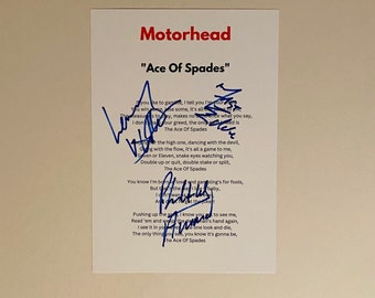 Motorhead "Ace Of Spades" Signed A4 Lyric Sheet