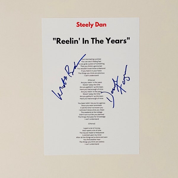 Steely Dan "Reelin In The Years" Signed A4 Lyric Sheet