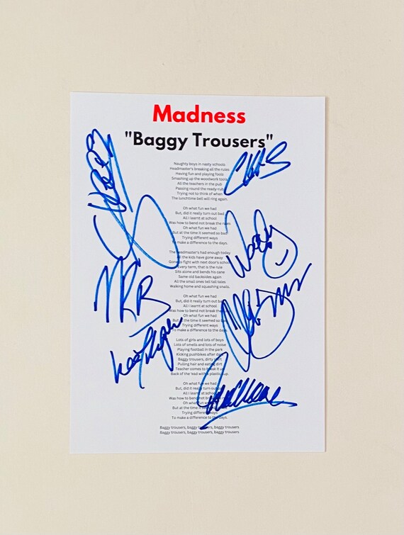 Madness baggy Trousers Autographed A4 Lyric Sheet 