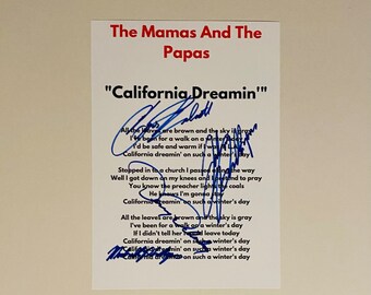 The Mamas And The Papas "California Dreamin" Signed A4 Lyric Sheet