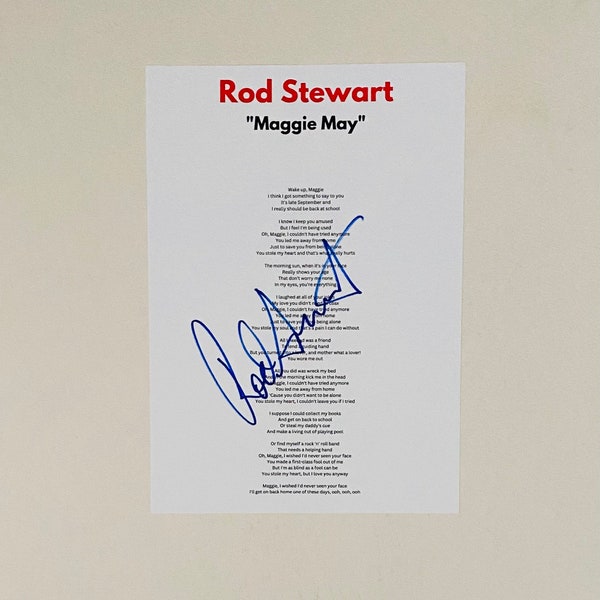 Rod Stewart "Maggie May" Signed A4 Lyric Sheet
