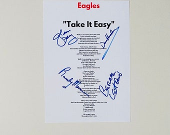 The Eagles Signed and Framed 'Get Over It' Lyrics Sheet