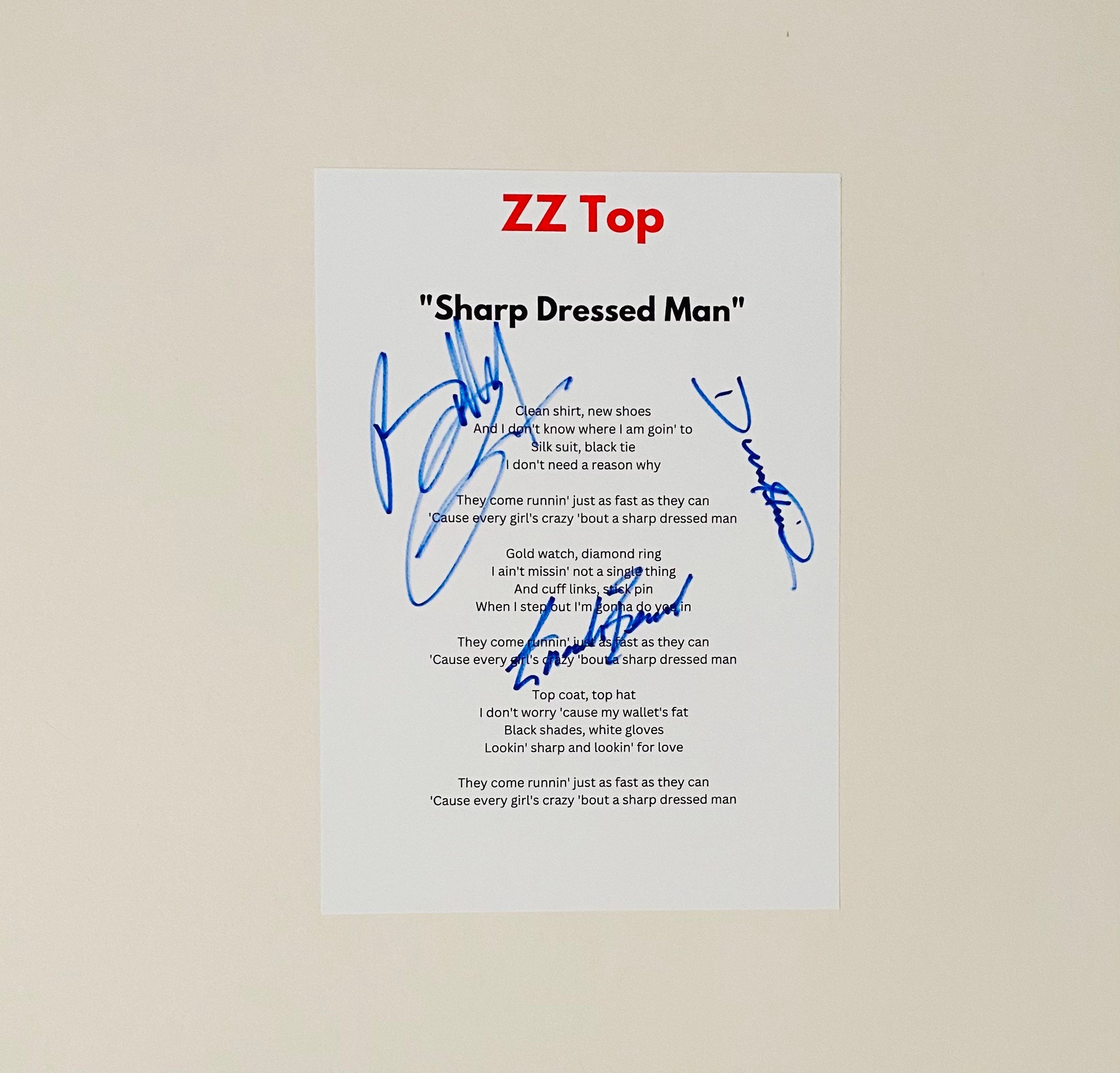 Crazy Autographed Lyric Sheets