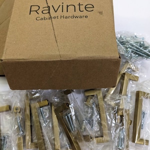 Ravinte 14 Pack 3 Inch Square Cabinet Handles Brushed Brass Kitchen Cupboard