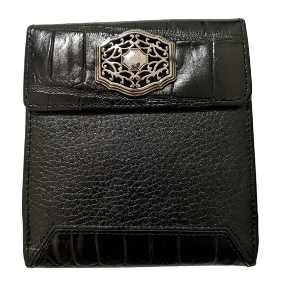 Vintage BRIGHTON Tango Wallet Black Croc Embossed Leather