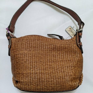 DEFECT Vintage Mini Bag Fossil Martinique Top Zip Tan Brown Handbag NWT wicker natural.