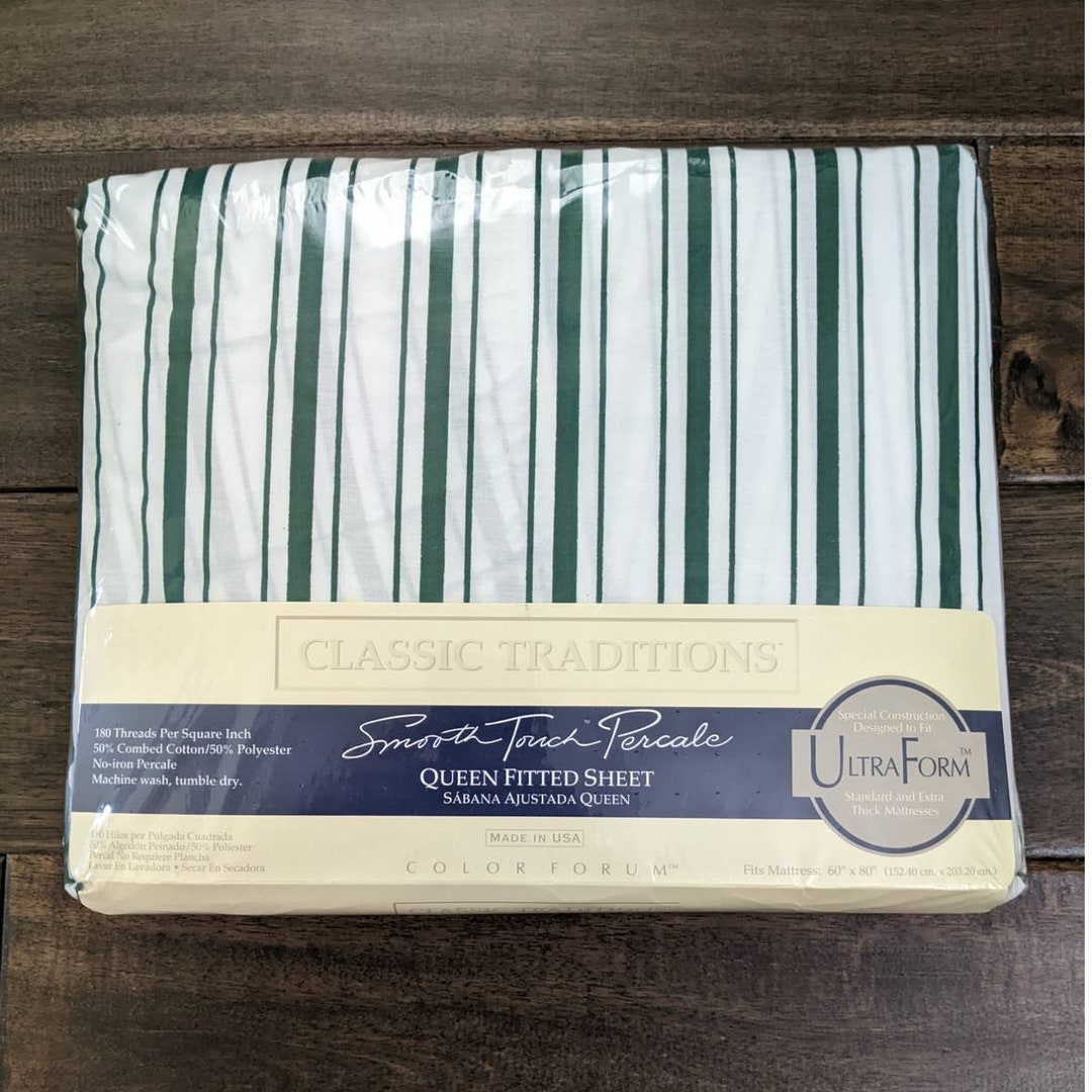 Vintage JCP Classic Traditions Queen Fitted Sheet Green Etsy