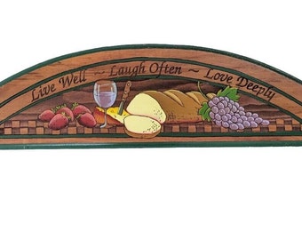 Live Well, Laugh Often Love Deeply Arched Wall Plaque Vintage Bread Wine Fruit