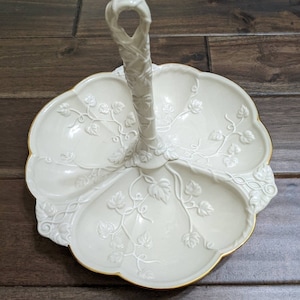 vintage Lenox porcelain IVY COTTAGE handled divided server. Centerpiece