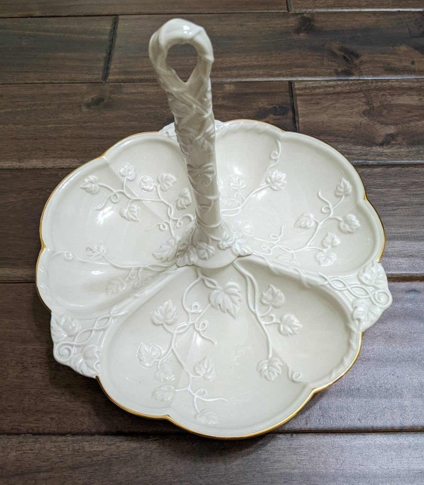 Vintage Lenox Porcelain IVY COTTAGE Handled Divided Server