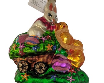 vintage 1996 new large christopher radko rabbit bunny easter ornament 6&quot;
