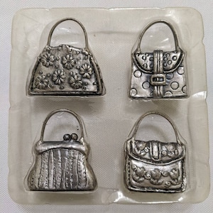 Set lot 4 Pewter bag purse Place Card Holders And Place Cards nib placeframes vintage