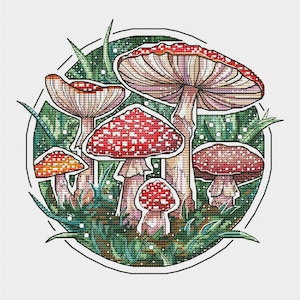 Mushrooms cross stitch fly agaric pdf pattern - Fly trap mushroom embroidery psychedelic cross stitch mushrooms needlepoint beginner chart