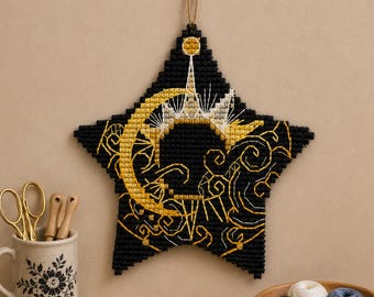 Star Cross Stitch Moon ornamental pattern pdf - Twinkle Little Star Embroidery Christmas Tree Toy dmc chart download
