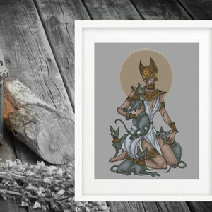 Bastet cross stitch gothic pattern pdf - Sun Goddess cross stitch Egyptian cat cross stitch boho embroidery black cat cross stitch blackwork