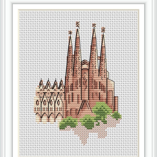 Sagrada Familia Cross Stitch Barcelona Pattern pdf - Mini cross stitch Spain Travel embroidery Barcelona cross stitch Sagrada blackwork