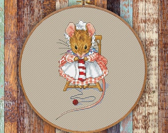 Knitter cross stitch mouse  pattern pdf - Cute mouse cross stitch crafter embroidery knitting cross stitch mouse knitter gift  DMC blackwork