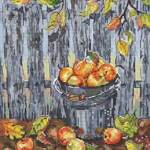 Apples Cross Stitch Autumn Pattern pdf - Autumn Garden Embroidery Old Apple Tree Cross stitch Fruit Cross Stitch apple harvest dmc blackwork