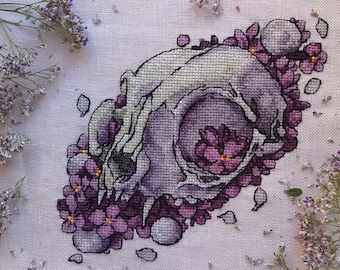 Skull cross stitch violets pattern pdf - Sci Fi cross stitch skull embroidery gothic cross stitch floral skull blackwork skeleton violets