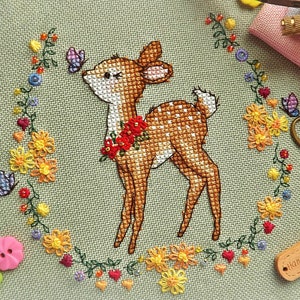 Deer Cross Stitch blackwork pattern pdf - Woodland Cross Stitch Baby Deer Embroidery cute deer Embroidery easy Cross Stitch dmc whitework