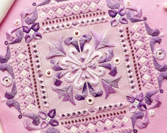 Flower Biscornu Cross Stitch Blackwork pattern pdf Pincushion Embroidery Pink Cross Stitch Ornamental Cross Stitch Geometric whitework chart