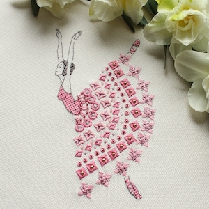 Ballet Сross stitch dancer pattern pdf - Ballerina cross stitch pink flower dance embroidery pointe dancer needlepoint blackwork dmc chart