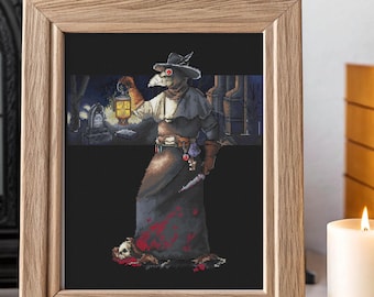 Plague doctor Cross Stitch Gothic Pdf Pattern Medieval Embroidery Epidemic Pandemic Doctor Needlework Plague Cross Stitch dmc chart download
