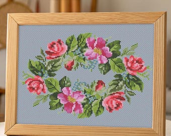 Rosen Kreuzstich Ornament Muster pdf - Kreuzstich vintage Rosen Blumenmuster viktorianischen Kreuzstichmuster Weißstickerei