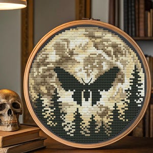 Moth cross stitch blackwork pattern pdf - Whitework cross stitch moth butterfly embroidery woodland insect needlepoint gothic night forest