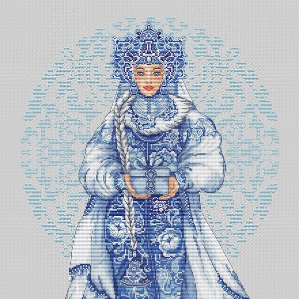 Snow Queen Cross Stitch Blackwork pattern pdf - Christmas Fairy cross stitch Snow Maiden cross stitch snow princess broderie hiver graphique