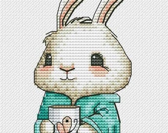 Bunny Cross stitch Coffee pattern pdf - Coffee for Bunny cross stitch coffee lover embroidery rabbit cross stitch morning coffee needlepoint